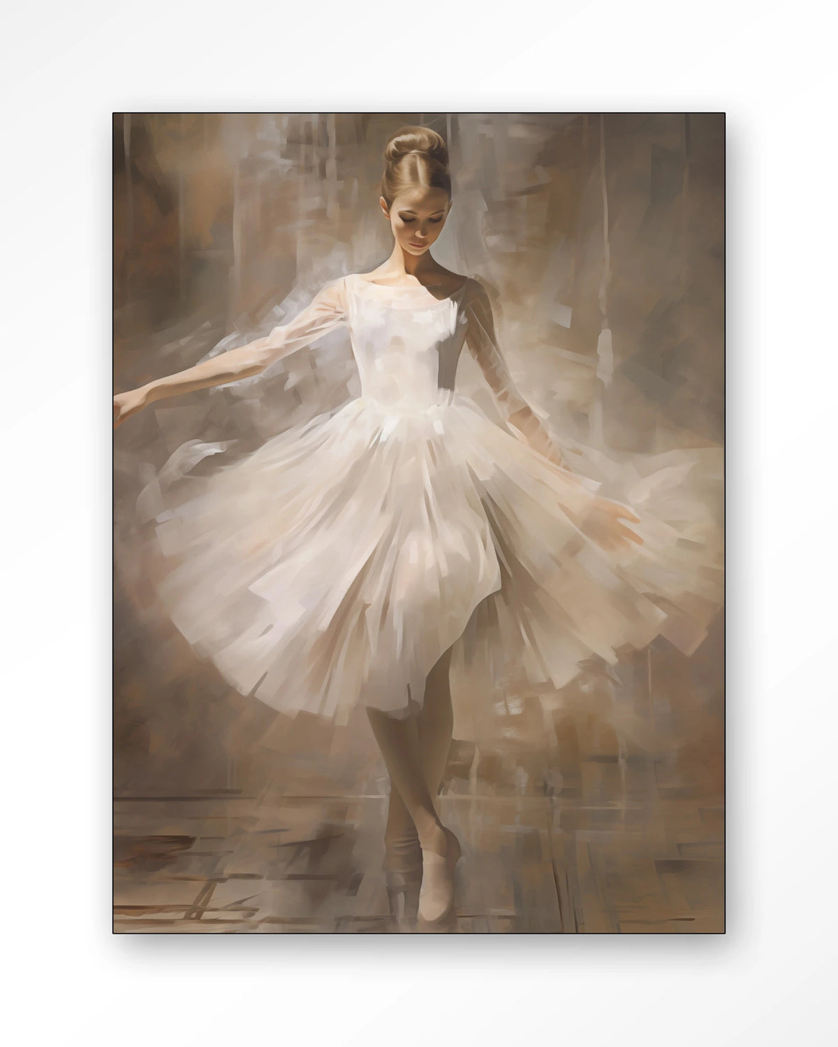 Dancing Ballerina – ballerina in witte tutu – Wandkleed – Frame – zwart