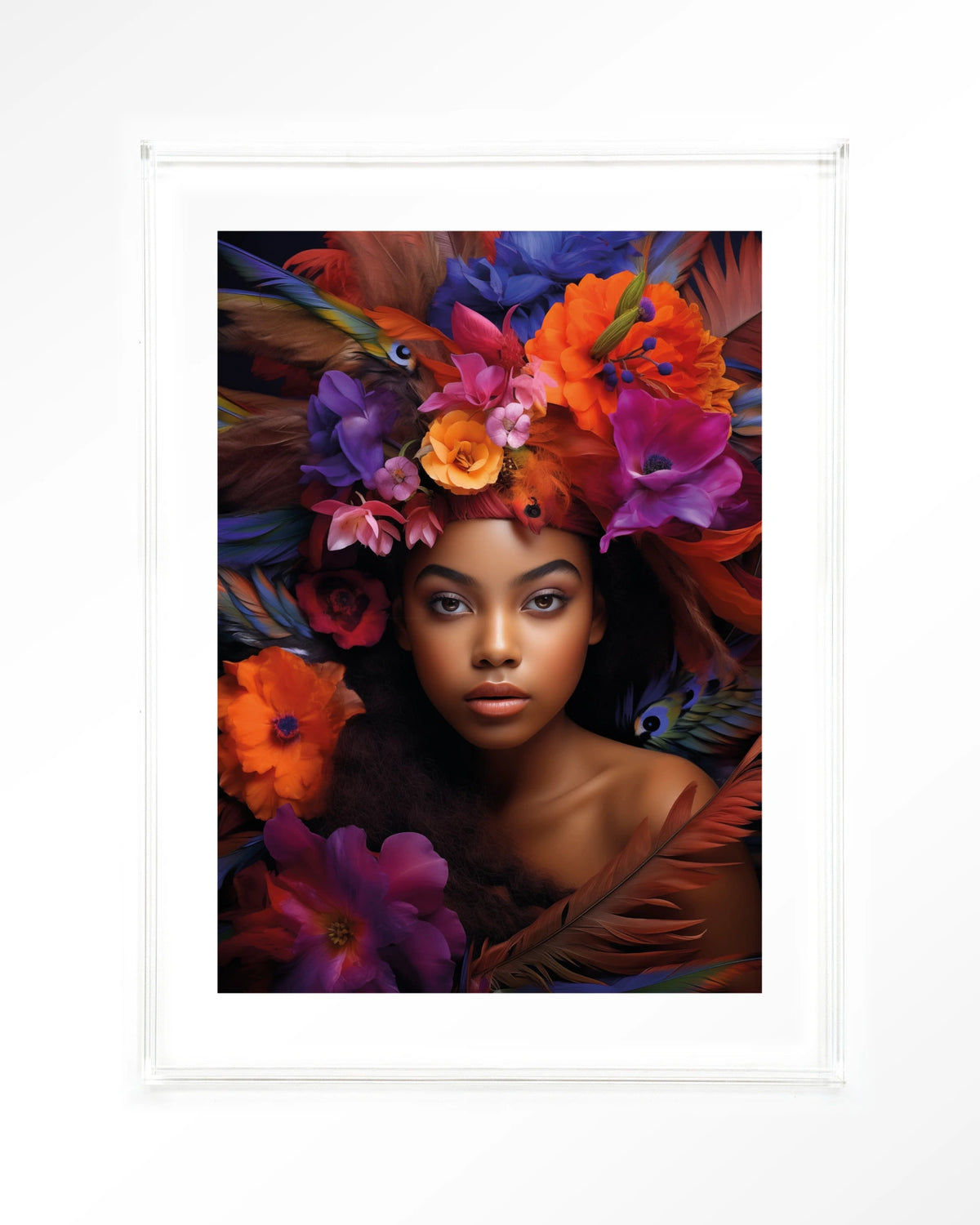 Adunbi – portret van een vrouw met bloemenkroon – Art print – Acryl doorzichtig
