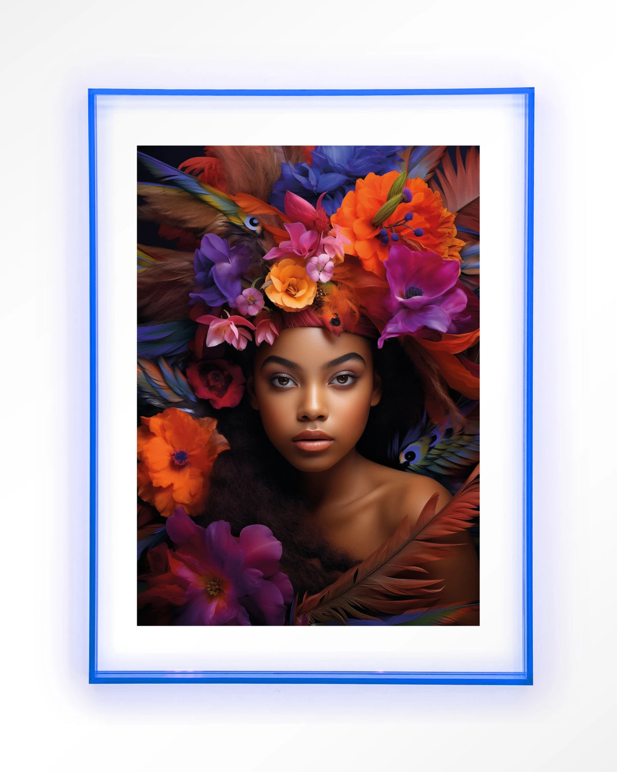 Adunbi – portret van een vrouw met bloemenkroon – Art print – Acryl lichtblauw