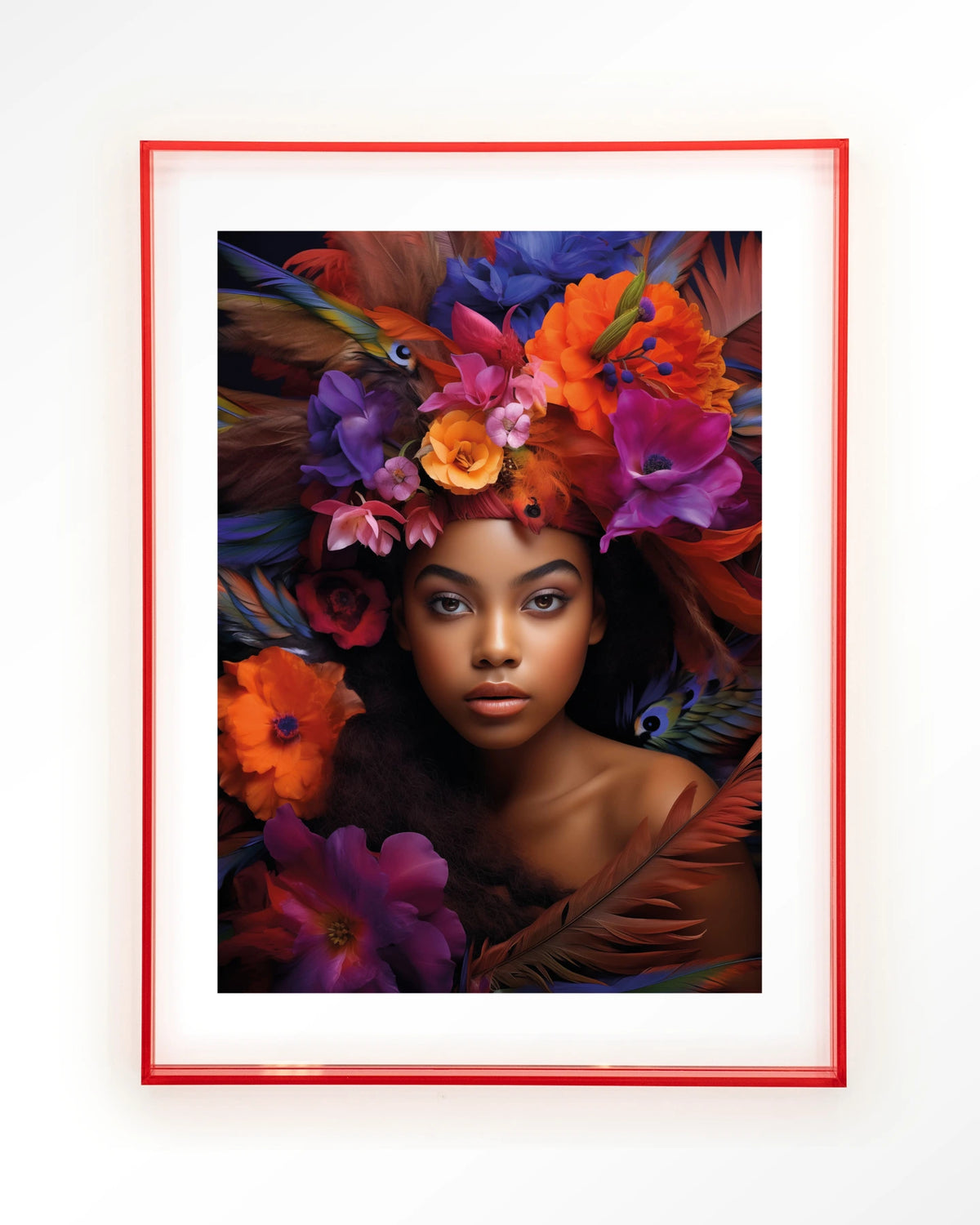Adunbi – portret van een vrouw met bloemenkroon – Art print – Acryl roze