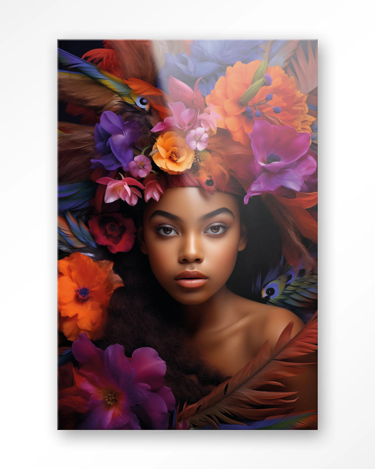 Adunbi – portret van een vrouw met bloemenkroon – Glas – Blinde montage