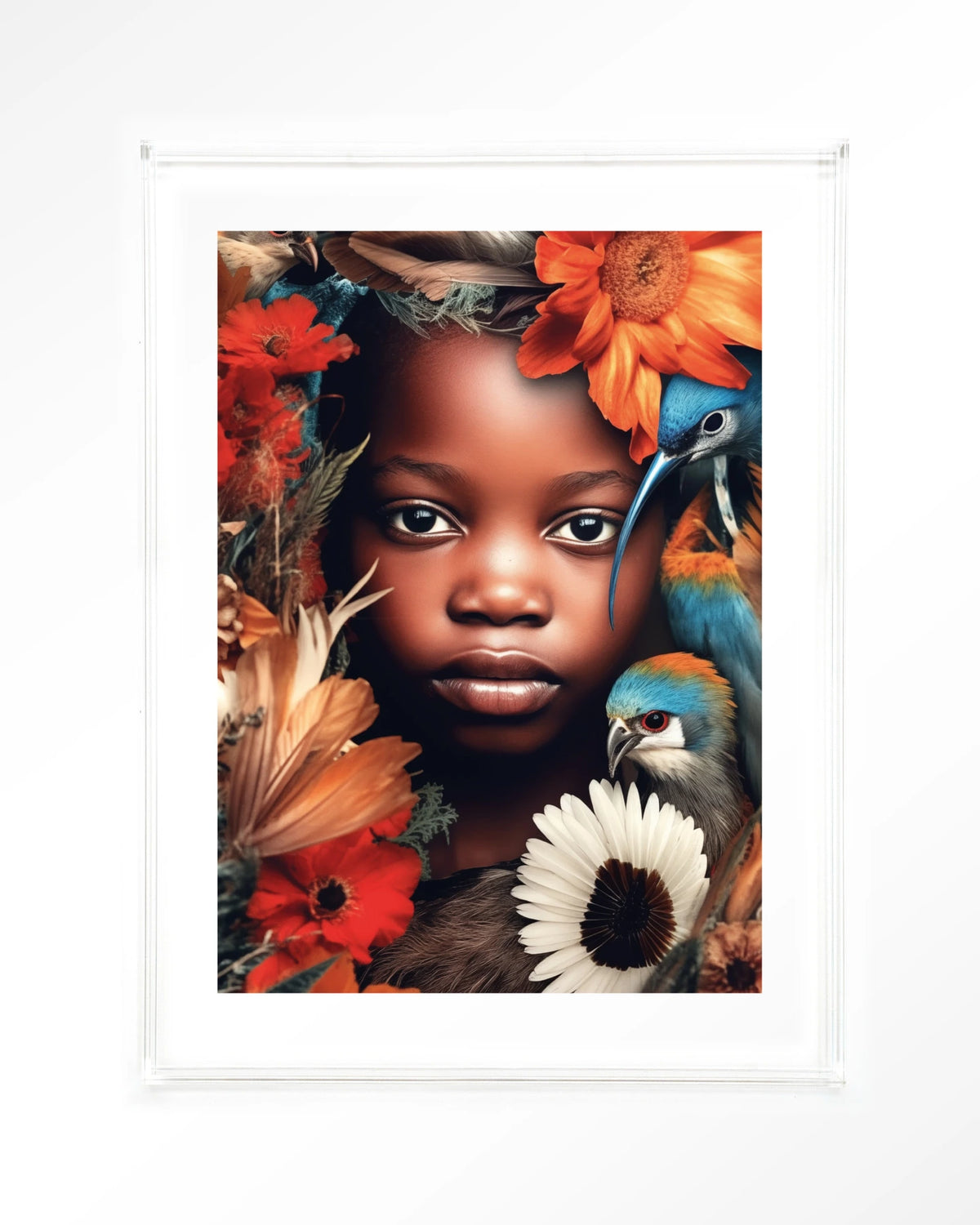 Paradise Bird – kind met vogels en bloemen – Art print – Acryl doorzichtig