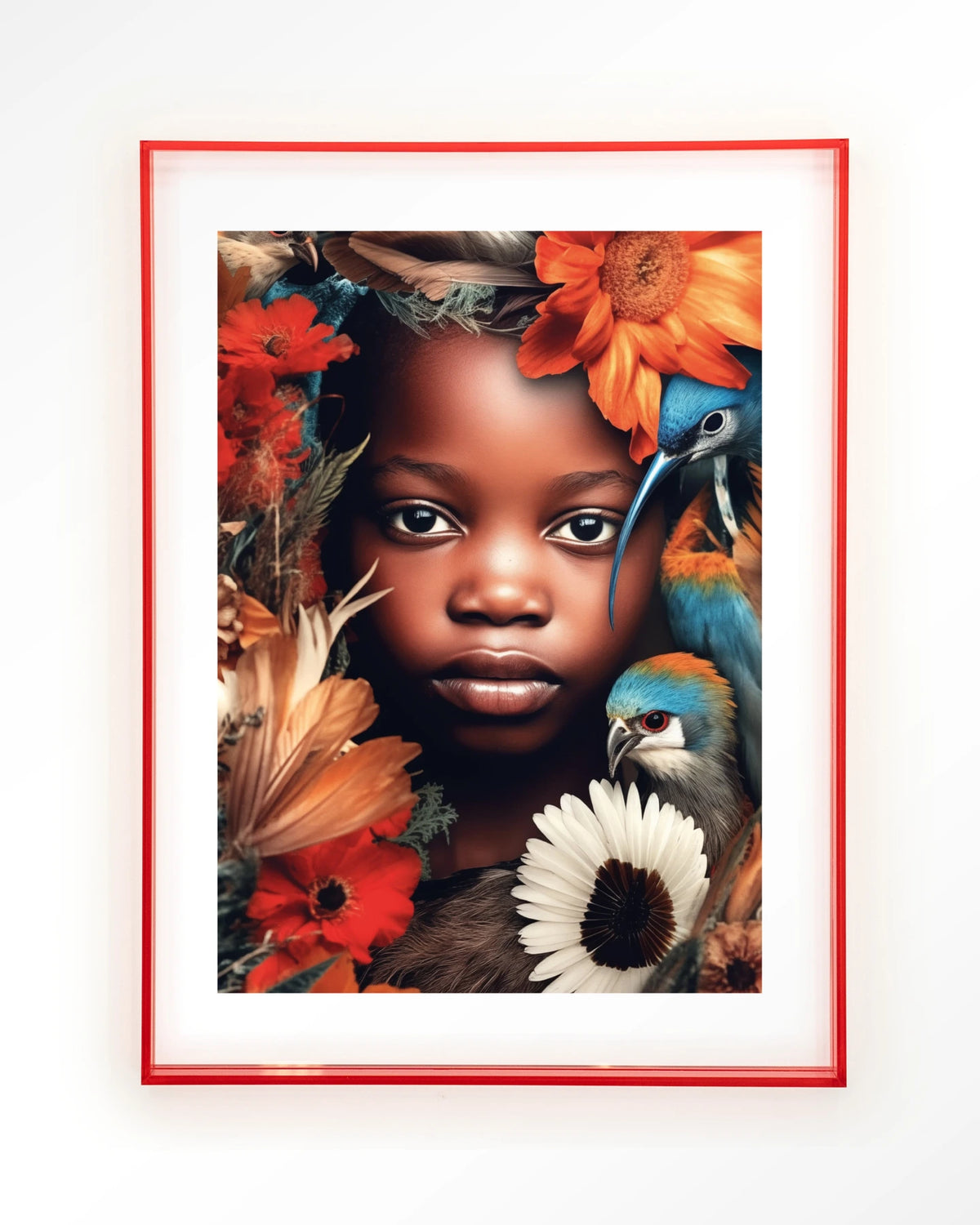 Paradise Bird – kind met vogels en bloemen – Art print – Acryl roze