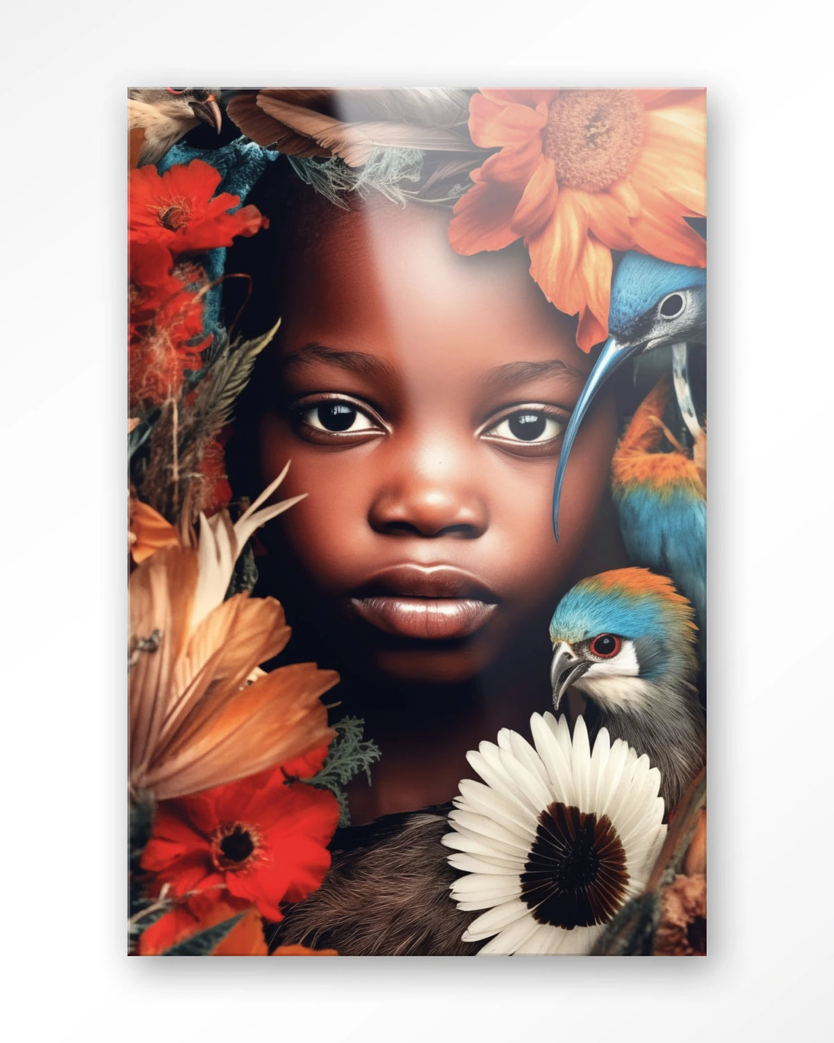 Paradise Bird – kind met vogels en bloemen – Glas – Blinde montage