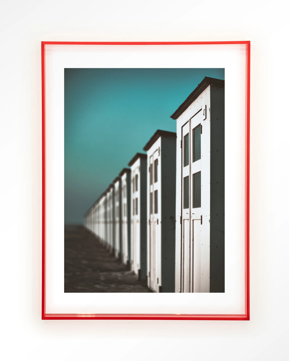 City Life @ The Beach – strandhuisjes in turquoise – Art print – Acryl roze