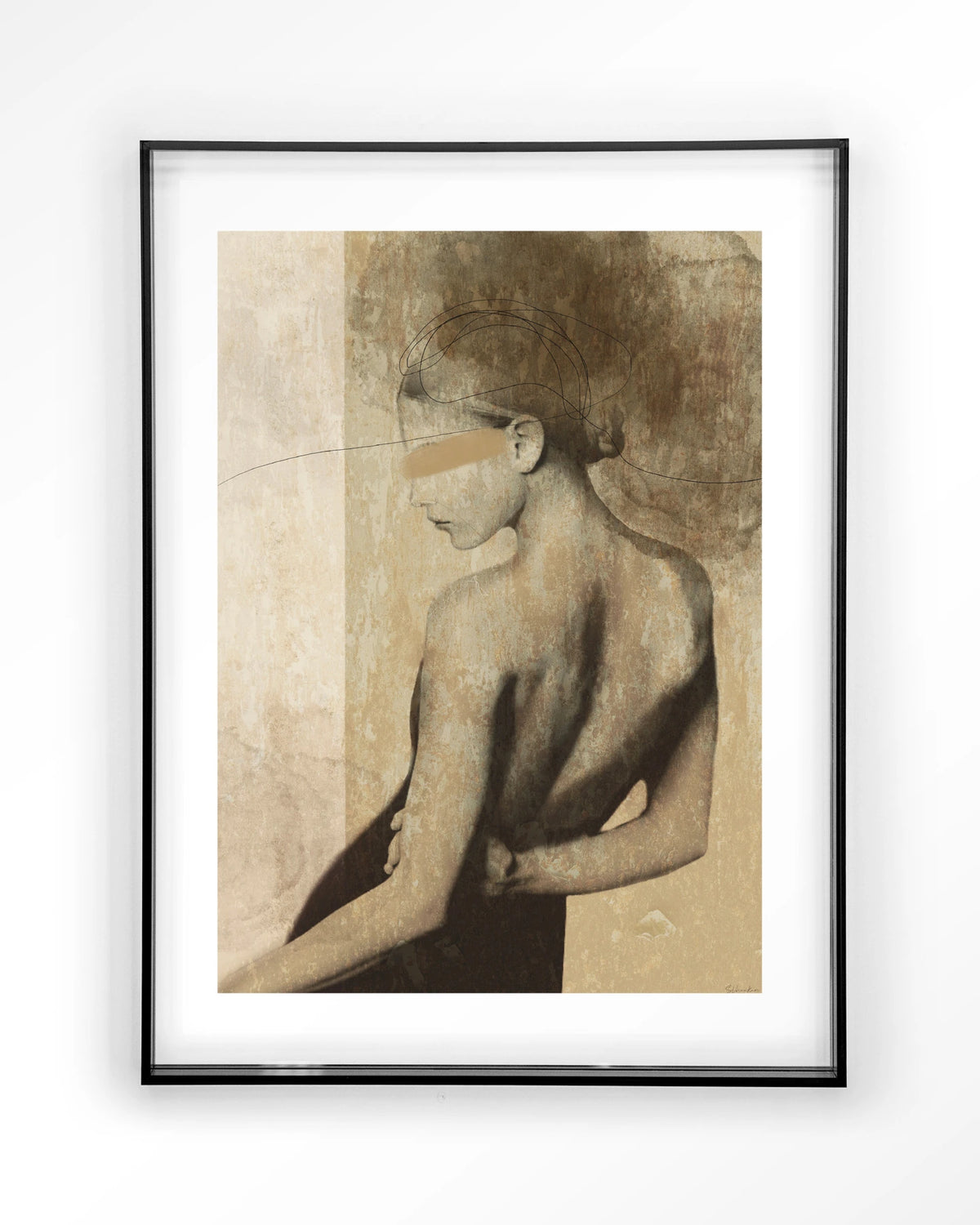 Back To You – vrouw van achteren in aardetinten – Art print – Acryl zwart