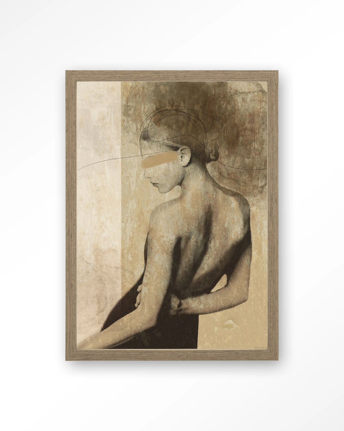 Back To You – vrouw van achteren in aardetinten – Art print – Hout bruin