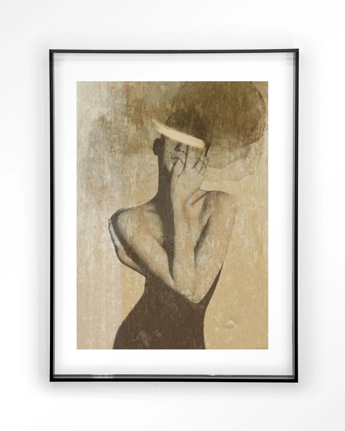 Self Love – vrouwelijk figuur in beige – Art print – Acryl zwart