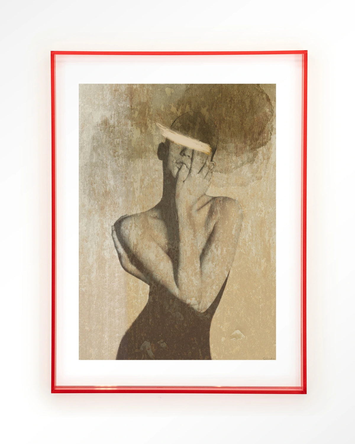 Self Love – vrouwelijk figuur in beige – Art print – Acryl roze