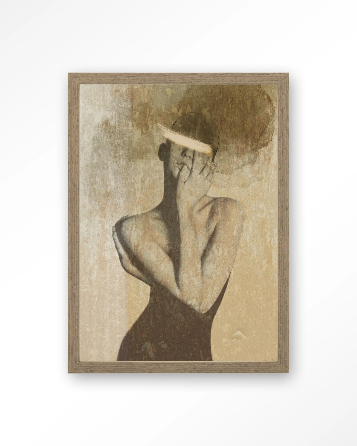Self Love – vrouwelijk figuur in beige – Art print – Hout bruin