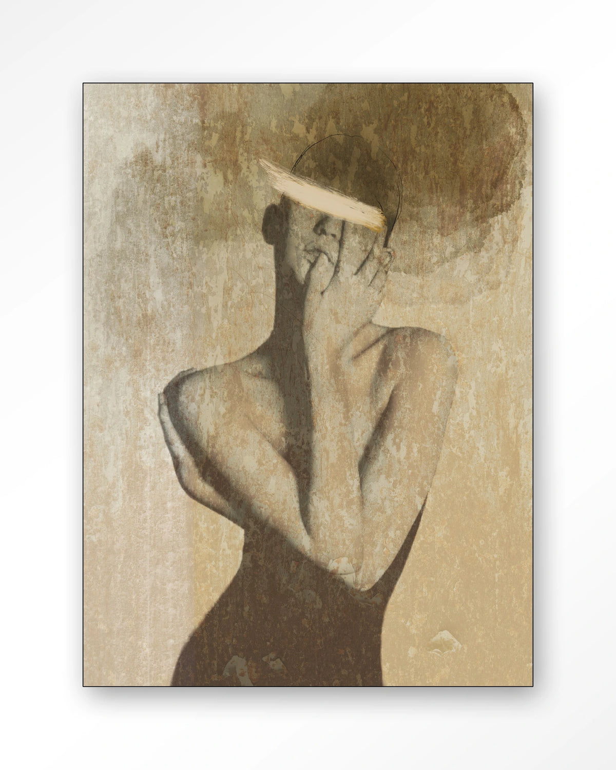 Self Love – vrouwelijk figuur in beige – Wandkleed – Frame – zwart