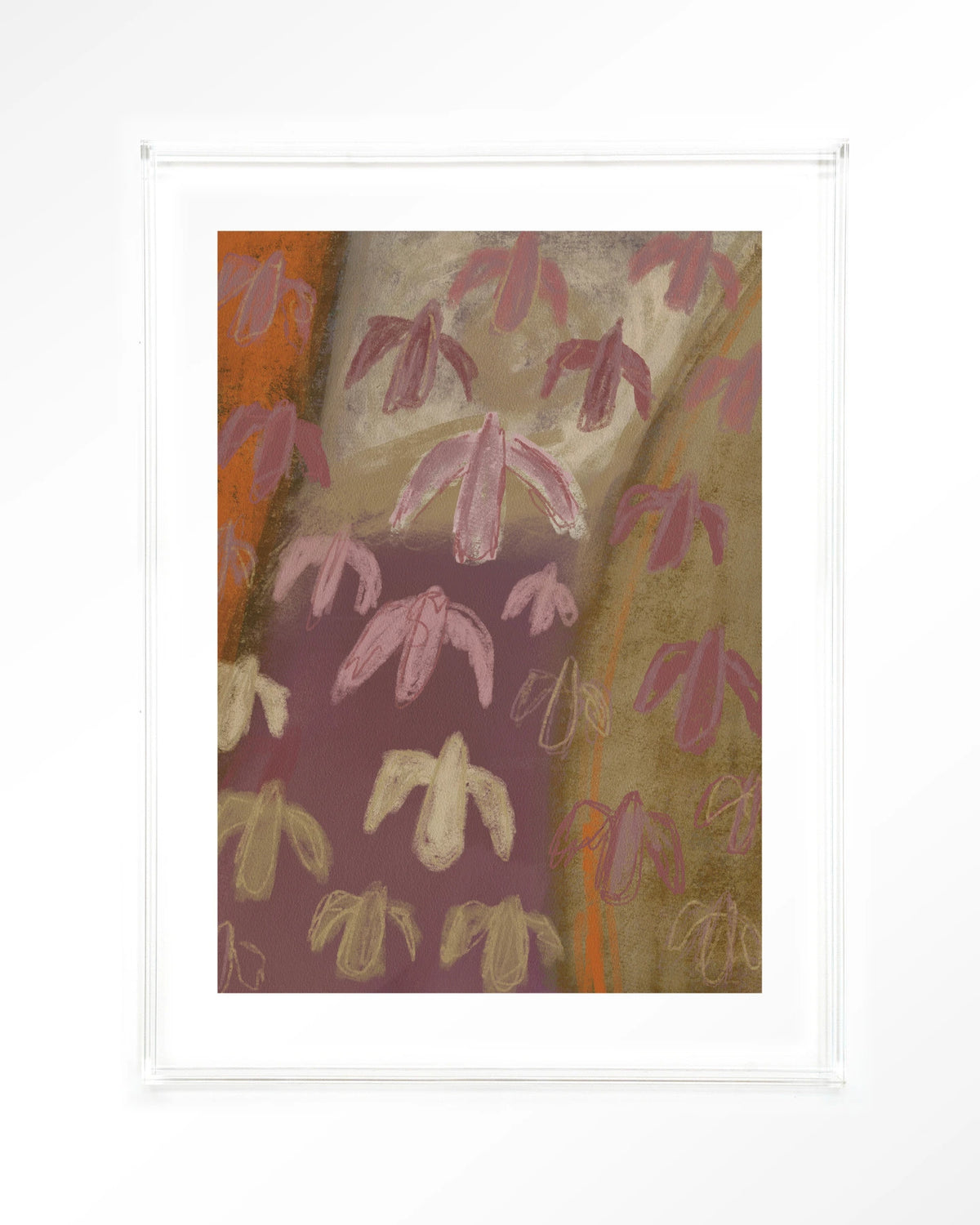 A Birds View – abstracte vogels in paars en oker – Art print – Acryl doorzichtig