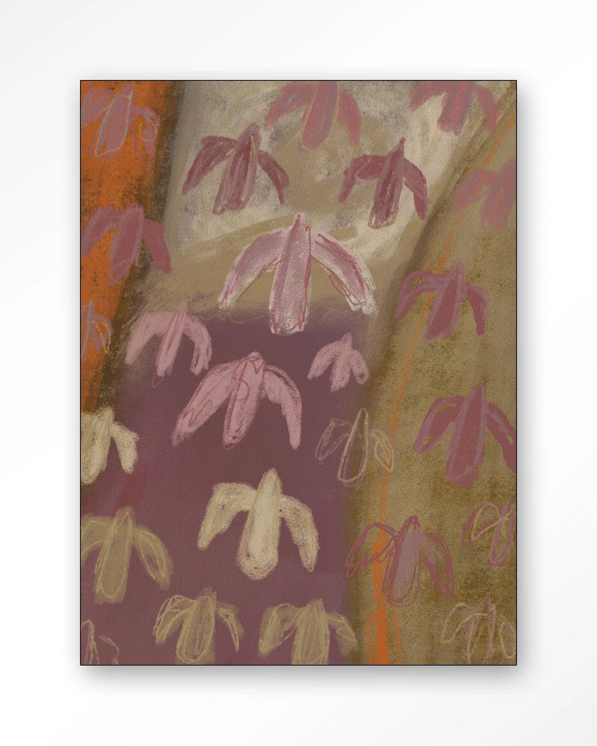 A Birds View – abstracte vogels in paars en oker – Wandkleed – Frame – zwart