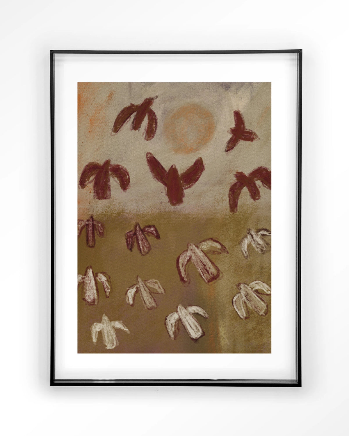 Sunbirds – abstracte vogels in bruin – Art print – Acryl zwart