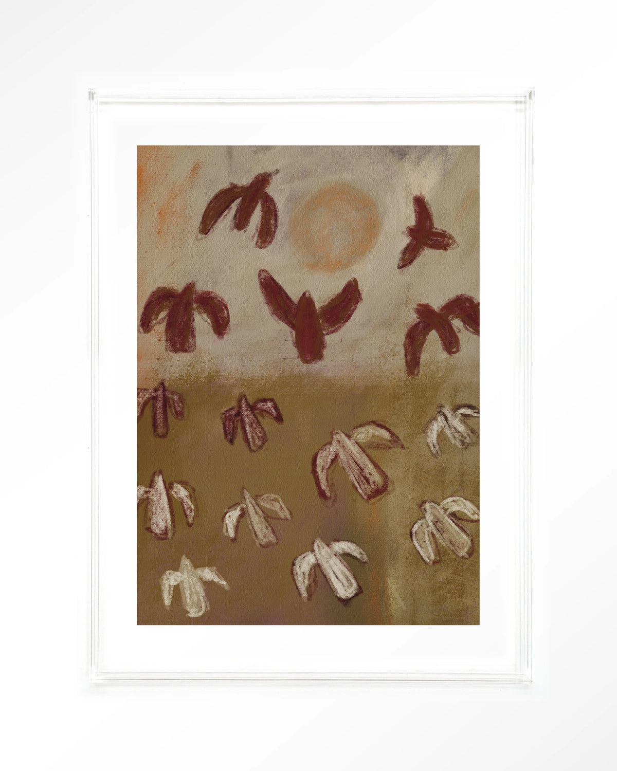 Sunbirds – abstracte vogels in bruin – Art print – Acryl doorzichtig