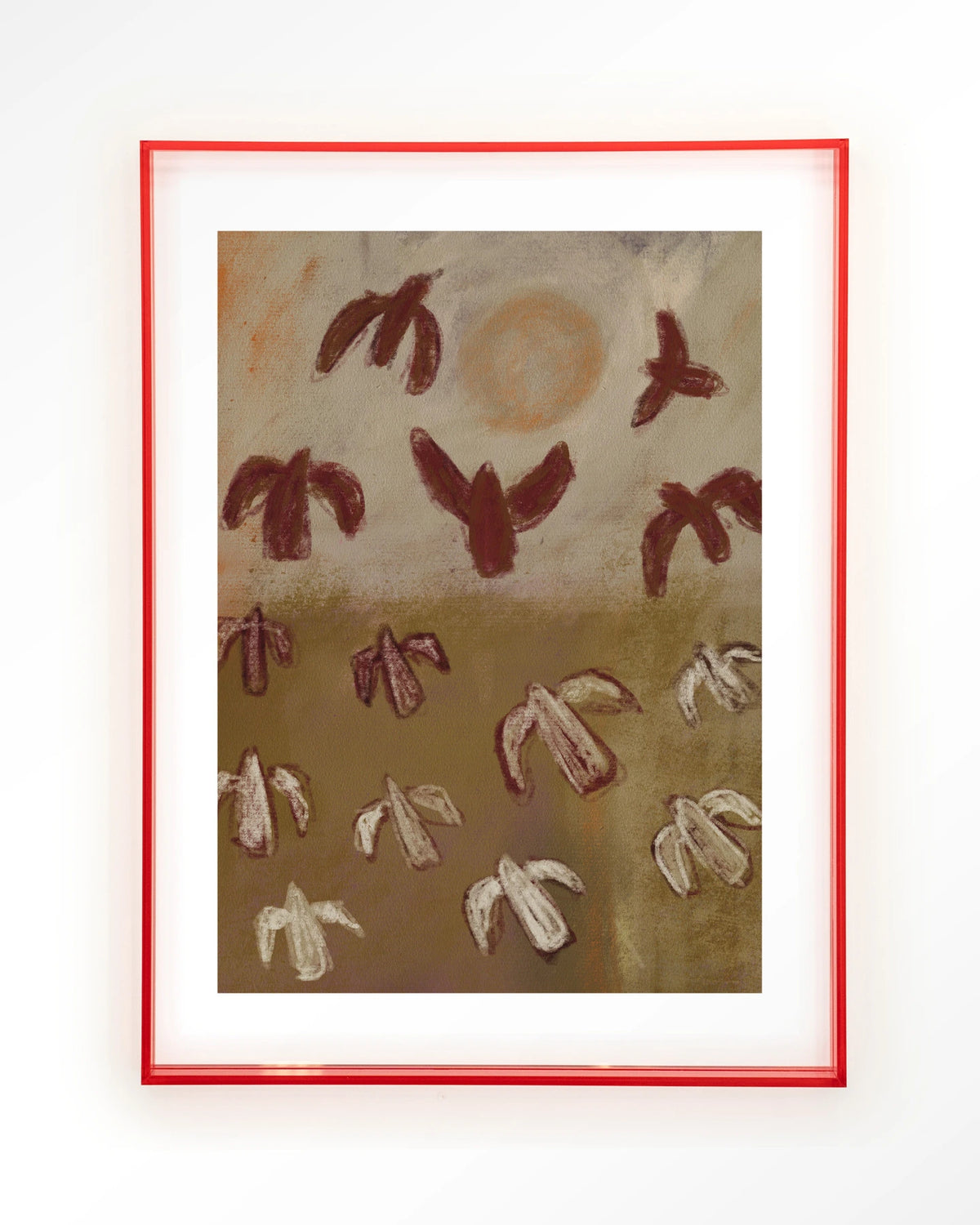 Sunbirds – abstracte vogels in bruin – Art print – Acryl roze