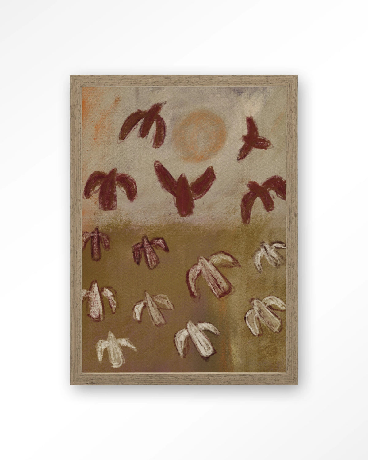Sunbirds – abstracte vogels in bruin – Art print – Hout bruin