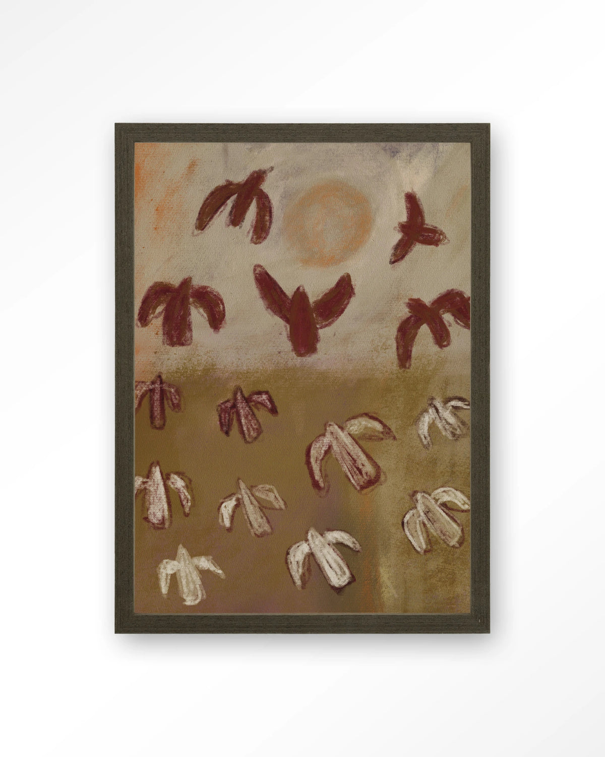 Sunbirds – abstracte vogels in bruin – Art print – Hout donkerbruin