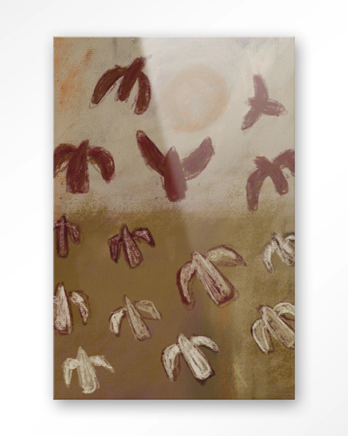 Sunbirds – abstracte vogels in bruin – Glas – Blinde montage