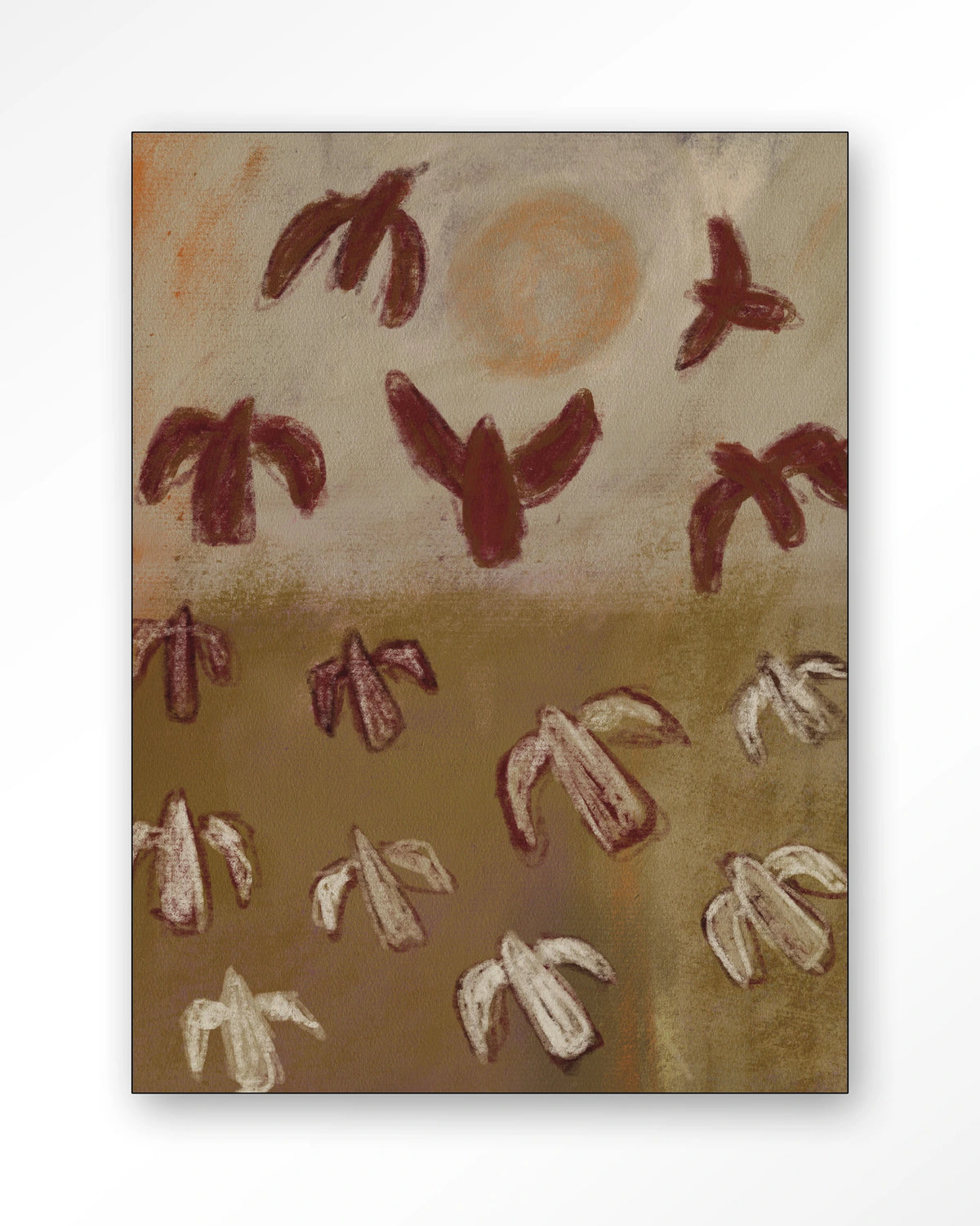 Sunbirds – abstracte vogels in bruin – Wandkleed – Frame – zwart