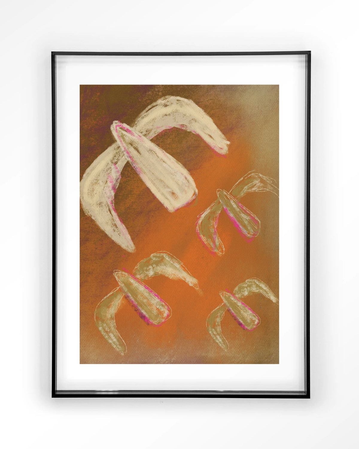 Bird Rise – abstract in oranje met vogels – Art print – Acryl zwart
