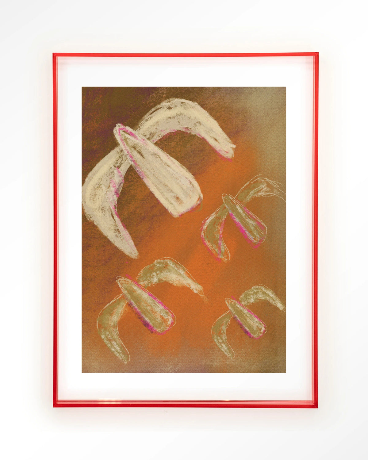 Bird Rise – abstract in oranje met vogels – Art print – Acryl roze