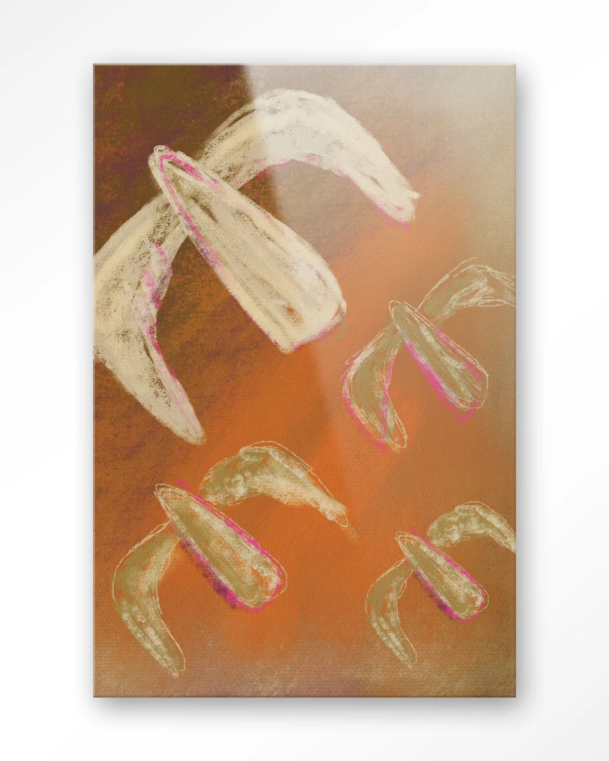 Bird Rise – abstract in oranje met vogels – Glas – Blinde montage