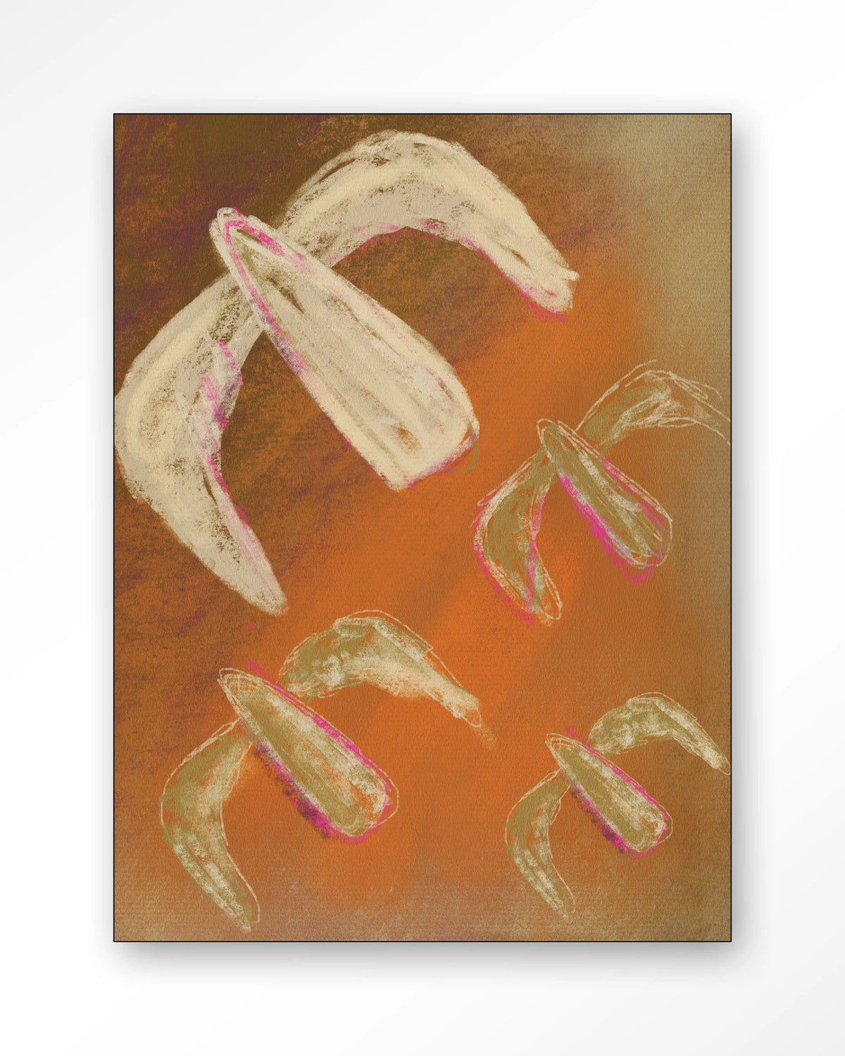 Bird Rise – abstract in oranje met vogels – Wandkleed – Frame – zwart