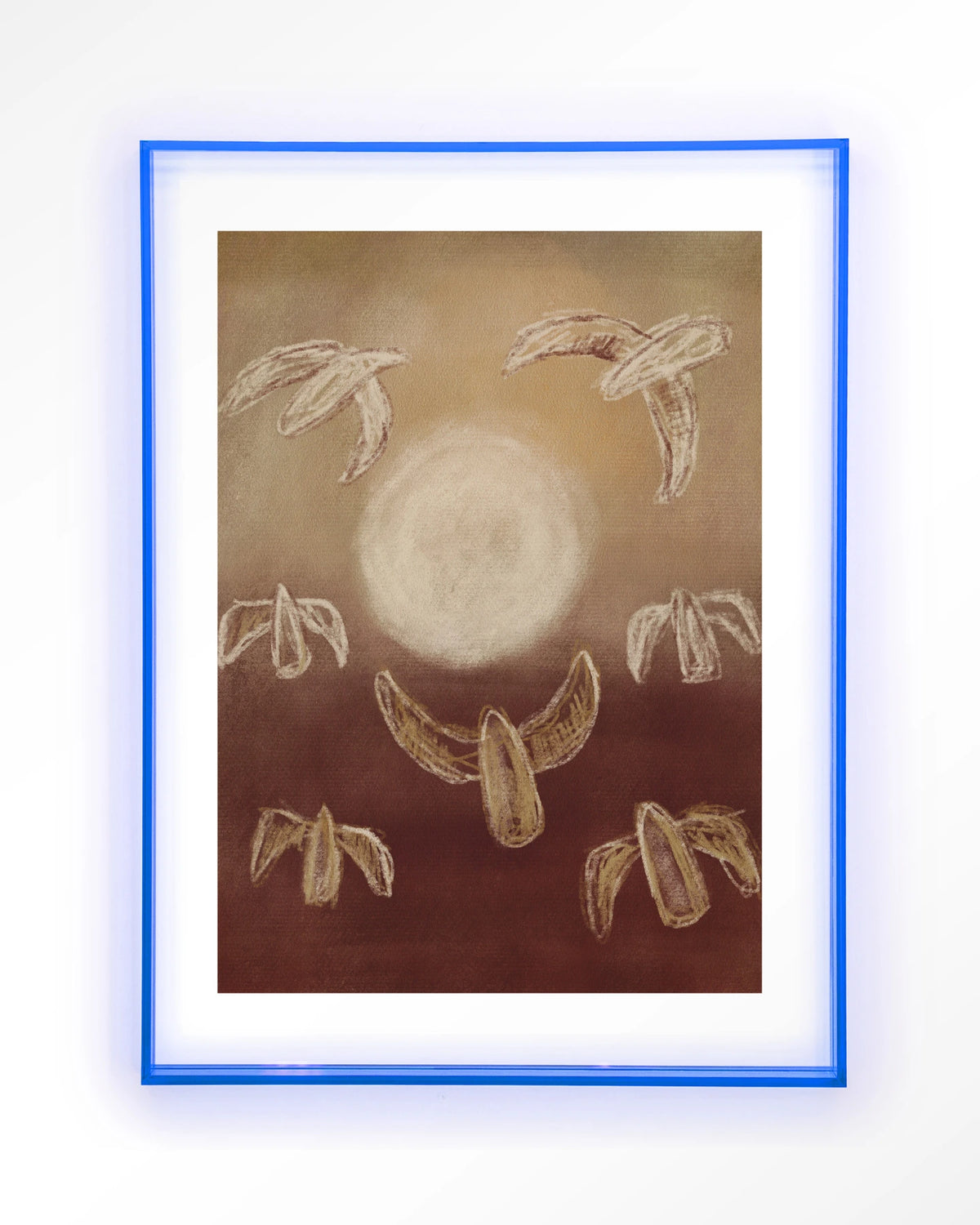 Birds By Night – abstracte vogels bij maanlicht – Art print – Acryl lichtblauw