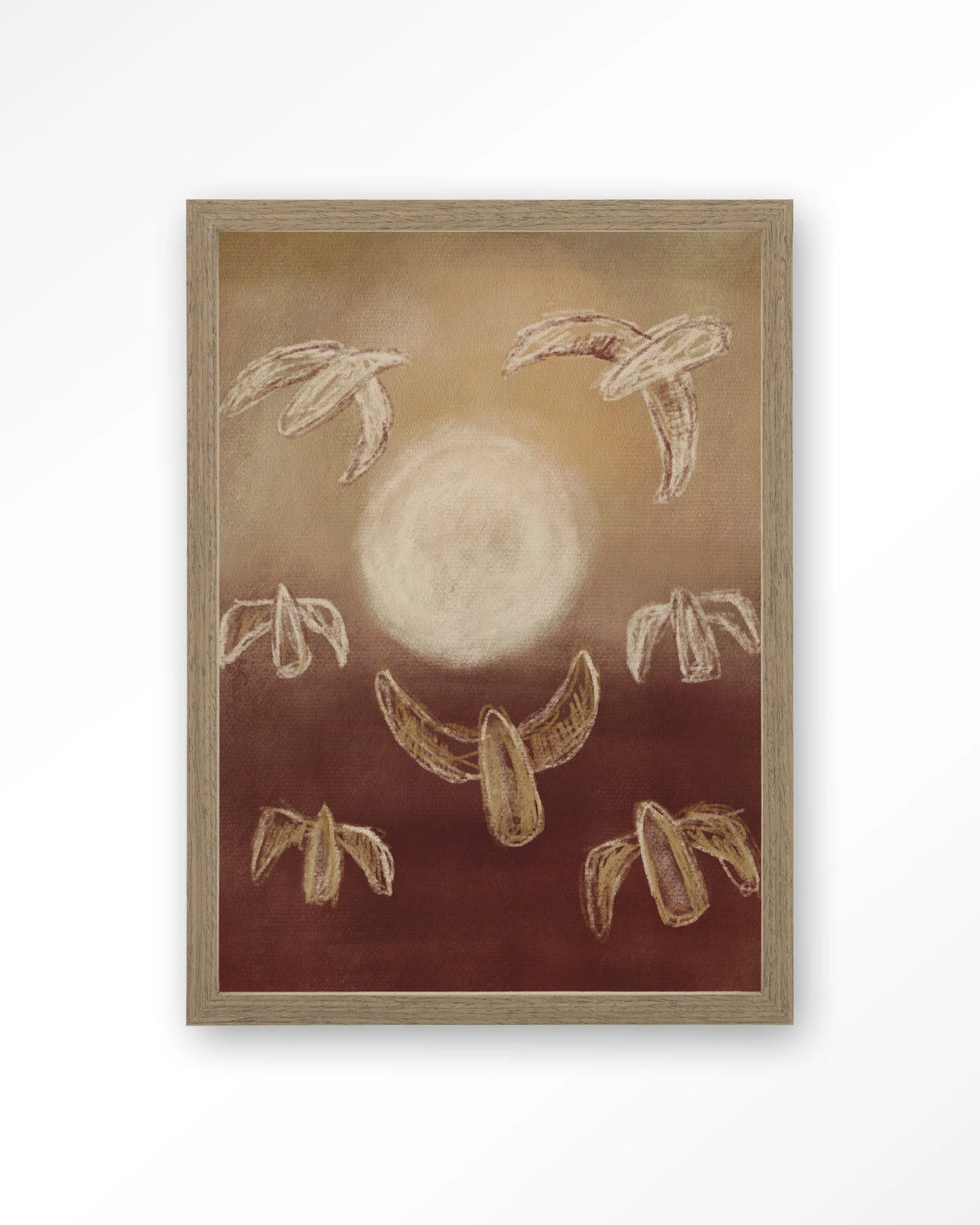 Birds By Night – abstracte vogels bij maanlicht – Art print – Hout bruin