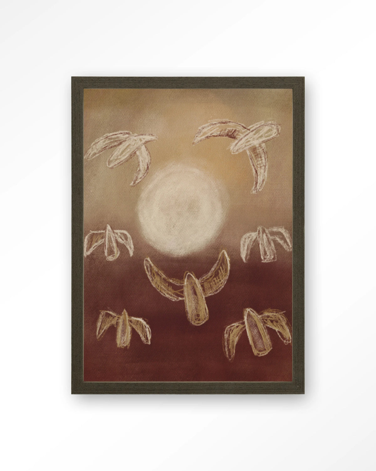 Birds By Night – abstracte vogels bij maanlicht – Art print – Hout donkerbruin