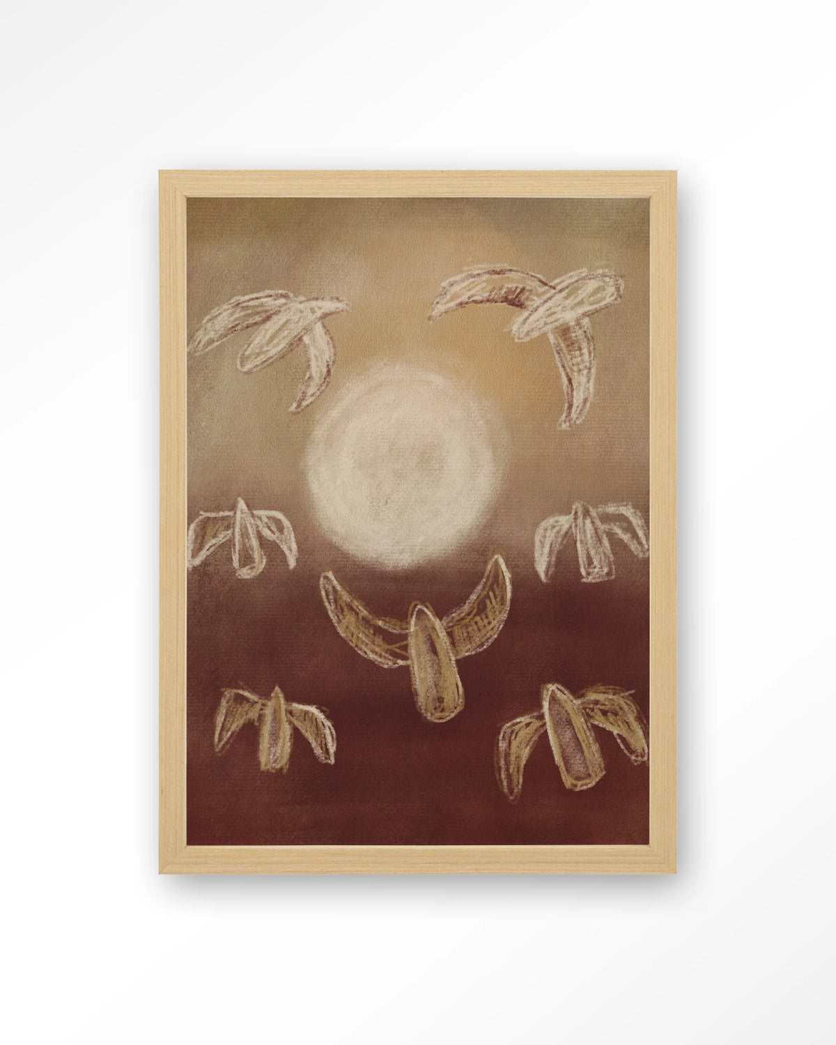 Birds By Night – abstracte vogels bij maanlicht – Art print – Hout naturel