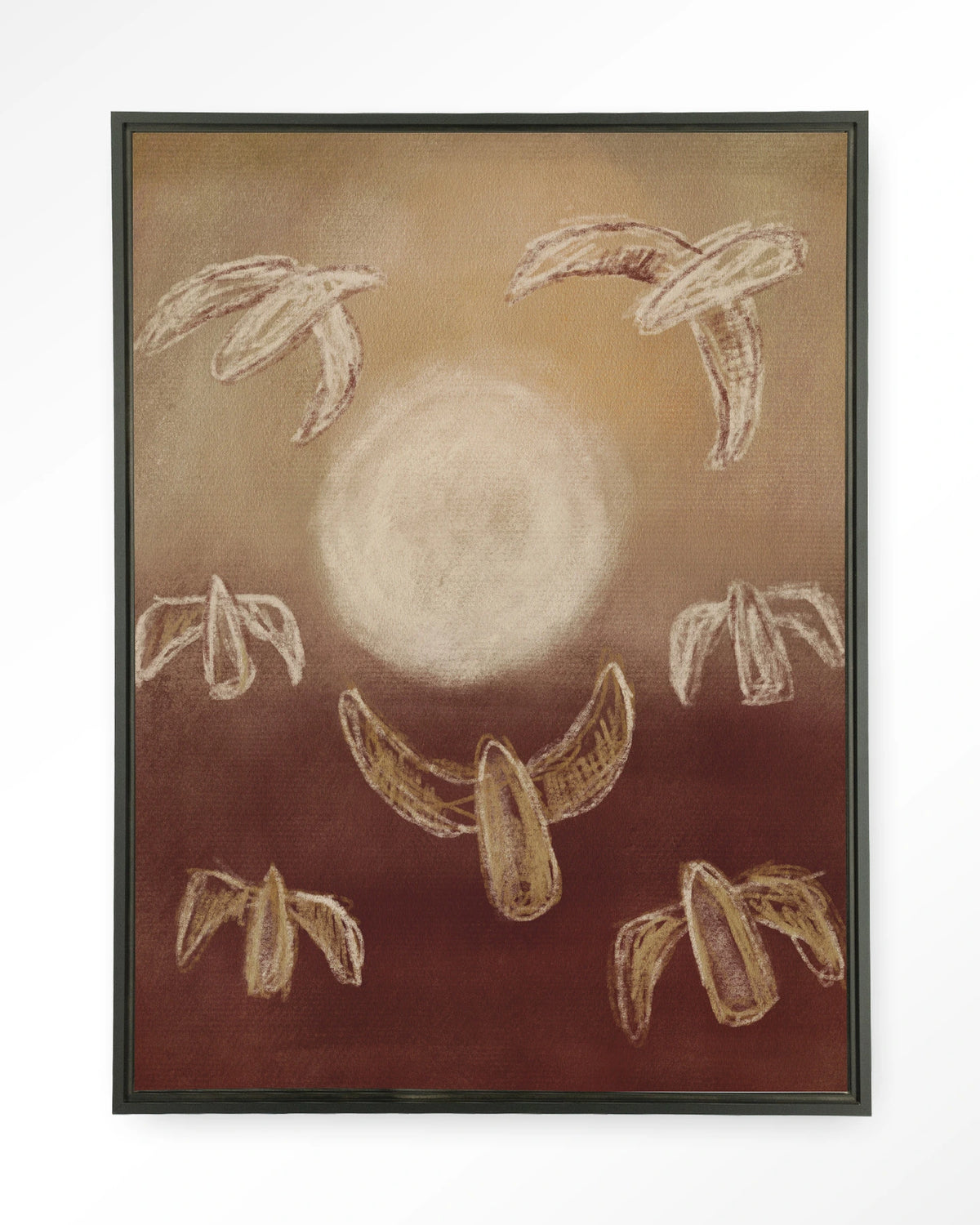 Birds By Night – abstracte vogels bij maanlicht – Wandkleed – Floating frame – zwart