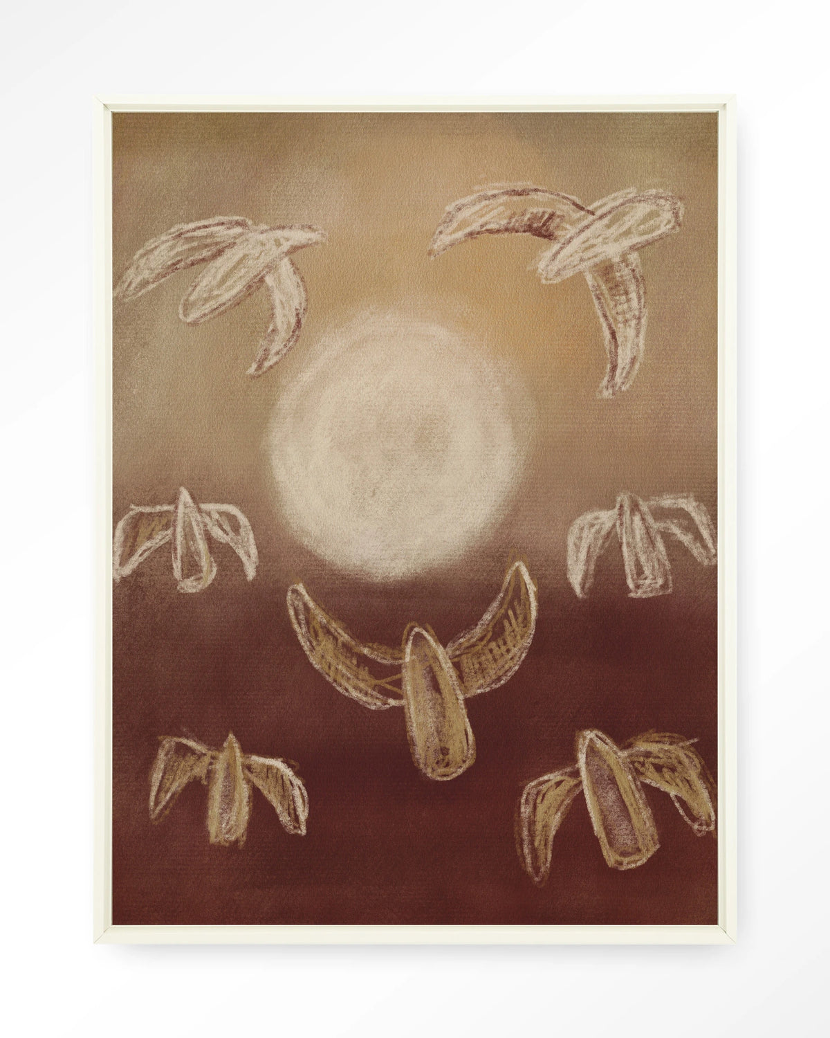 Birds By Night – abstracte vogels bij maanlicht – Wandkleed – Floating frame – wit