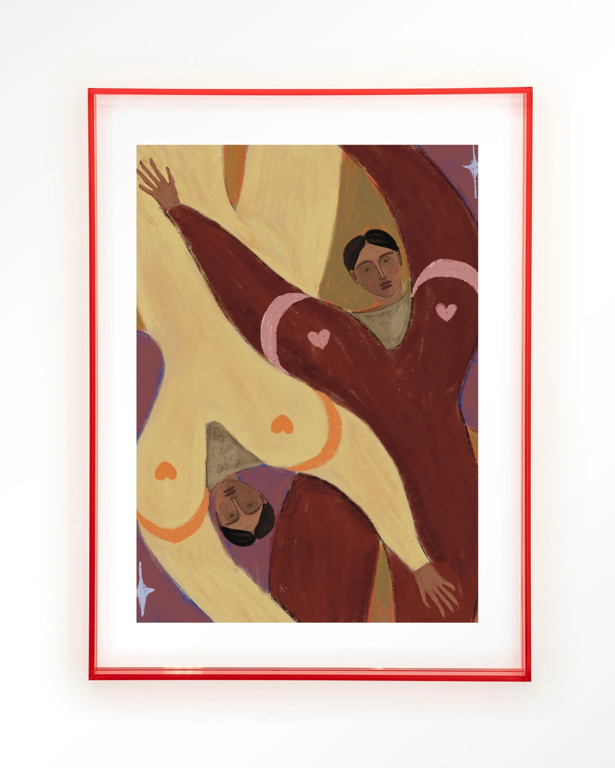 Stargazing – abstracte figuren met harten – Art print – Acryl roze