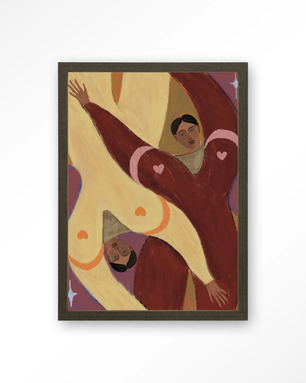 Stargazing – abstracte figuren met harten – Art print – Hout donkerbruin