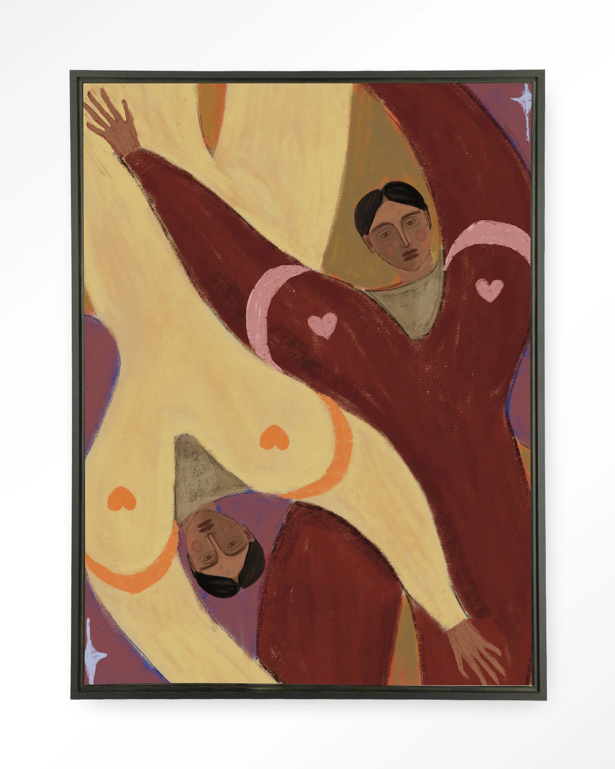 Stargazing – abstracte figuren met harten – Wandkleed – Floating frame – zwart