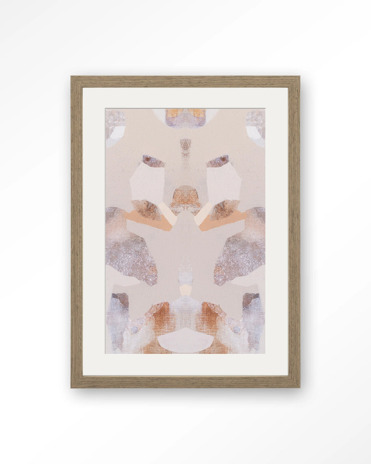 Sand Fox – abstract in beige en roze – Art print – Hout bruin + passe-partout