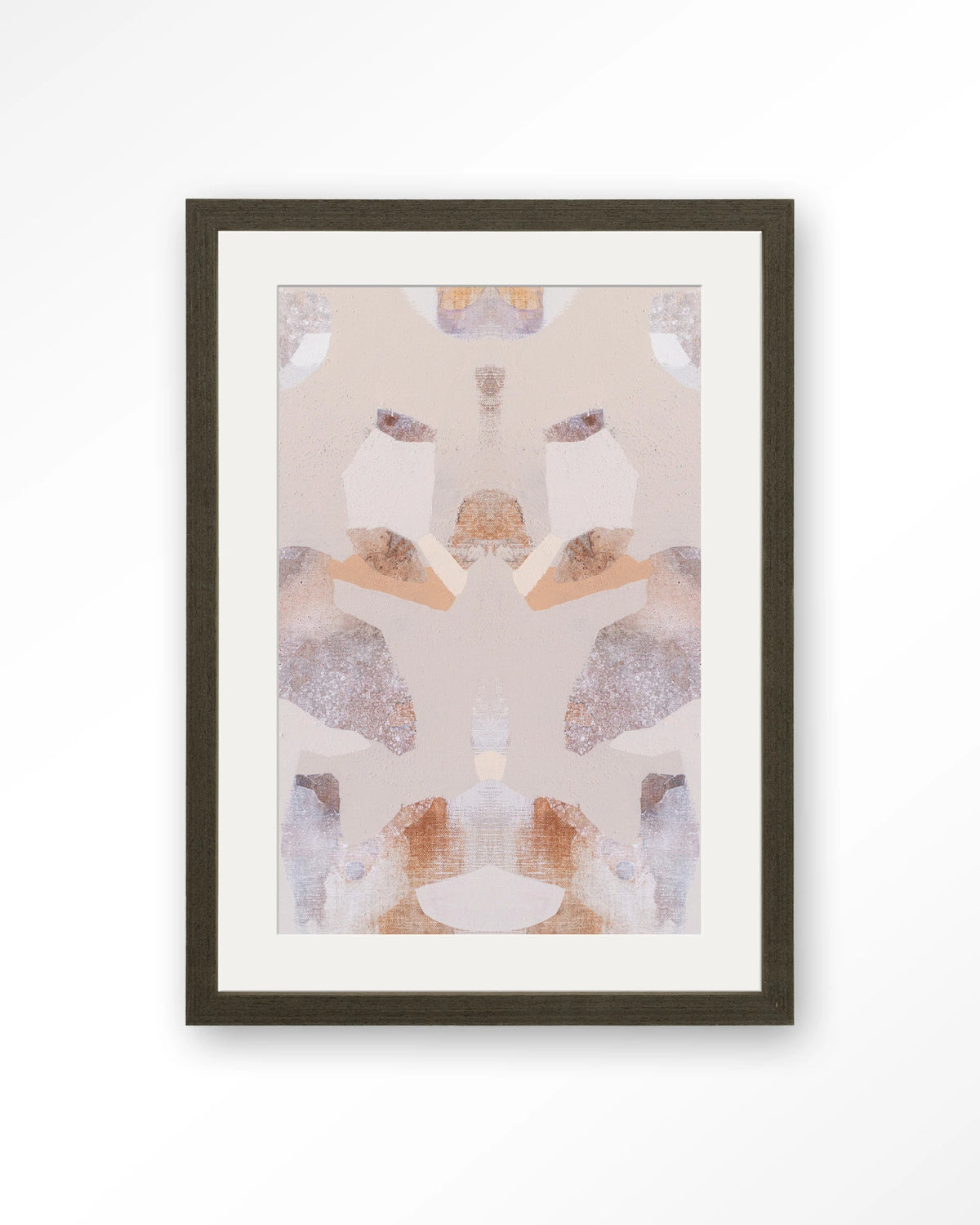 Sand Fox – abstract in beige en roze – Art print – Hout donkerbruin + passe-partout
