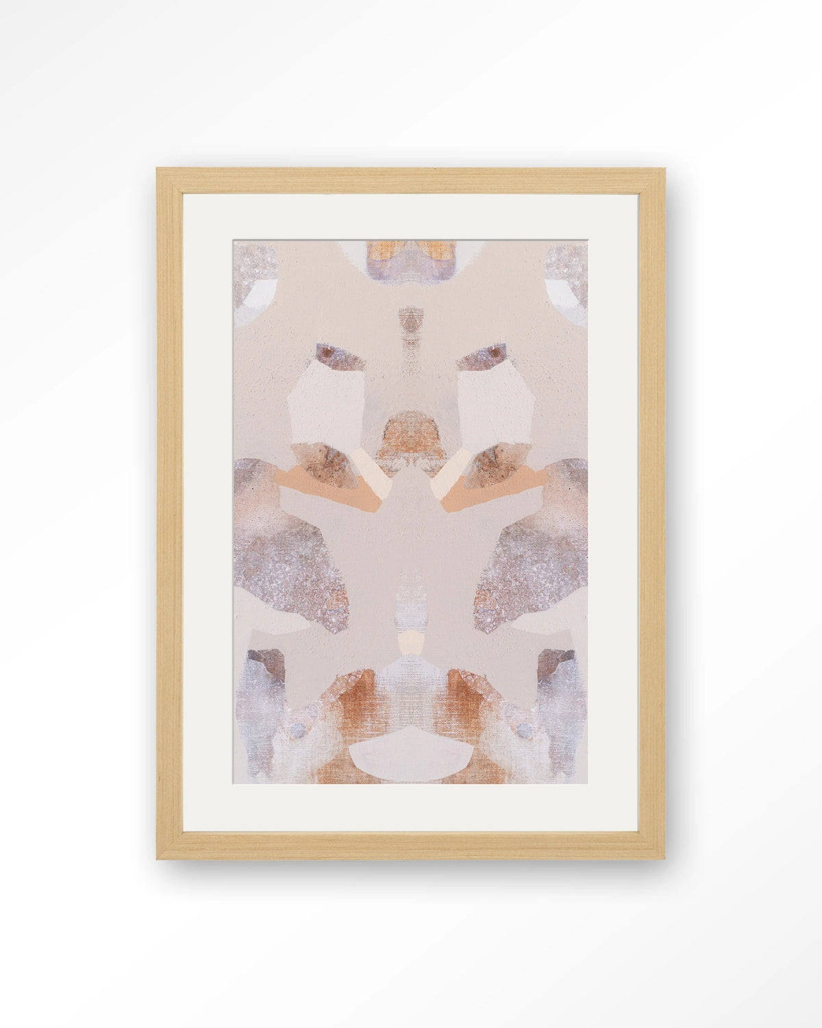 Sand Fox – abstract in beige en roze – Art print – Hout naturel + passe-partout