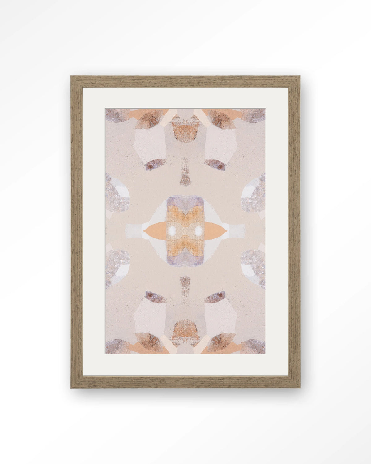 Mountain Lion – symmetrisch patroon in beige en oranje – Art print – Hout bruin + passe-partout