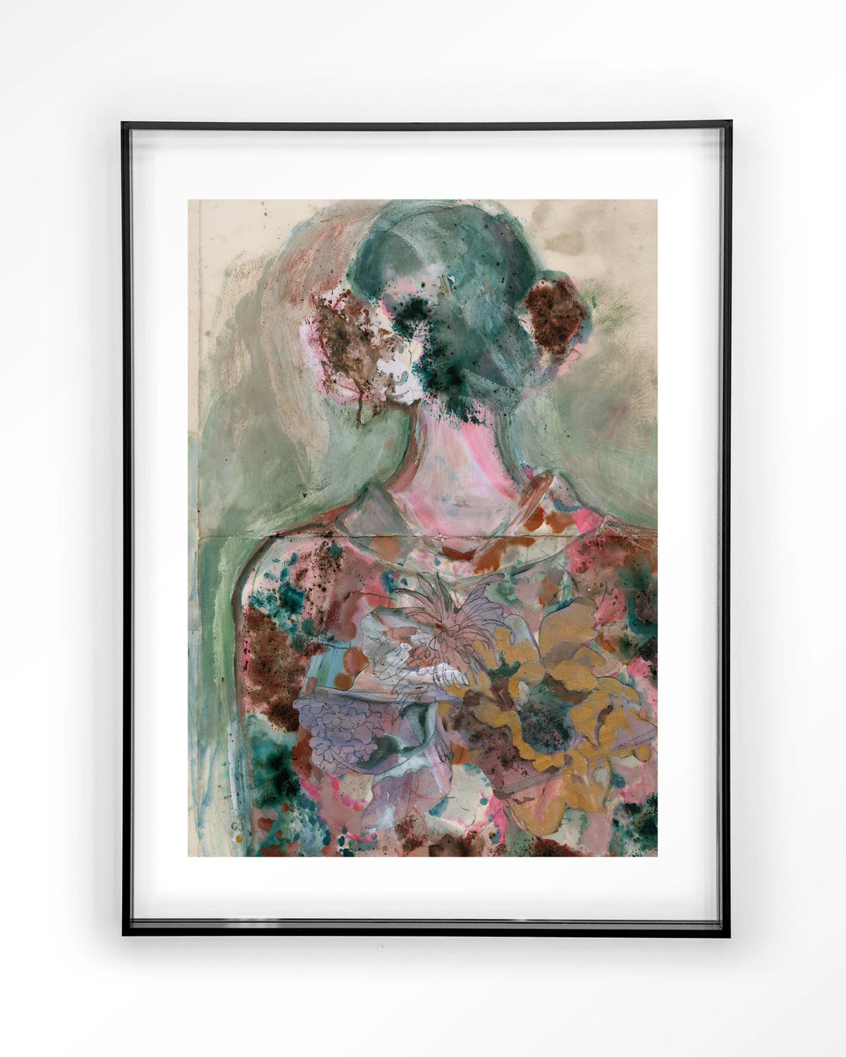 Eclectic – abstract vrouwelijk figuur met bloemen – Art print – Acryl zwart