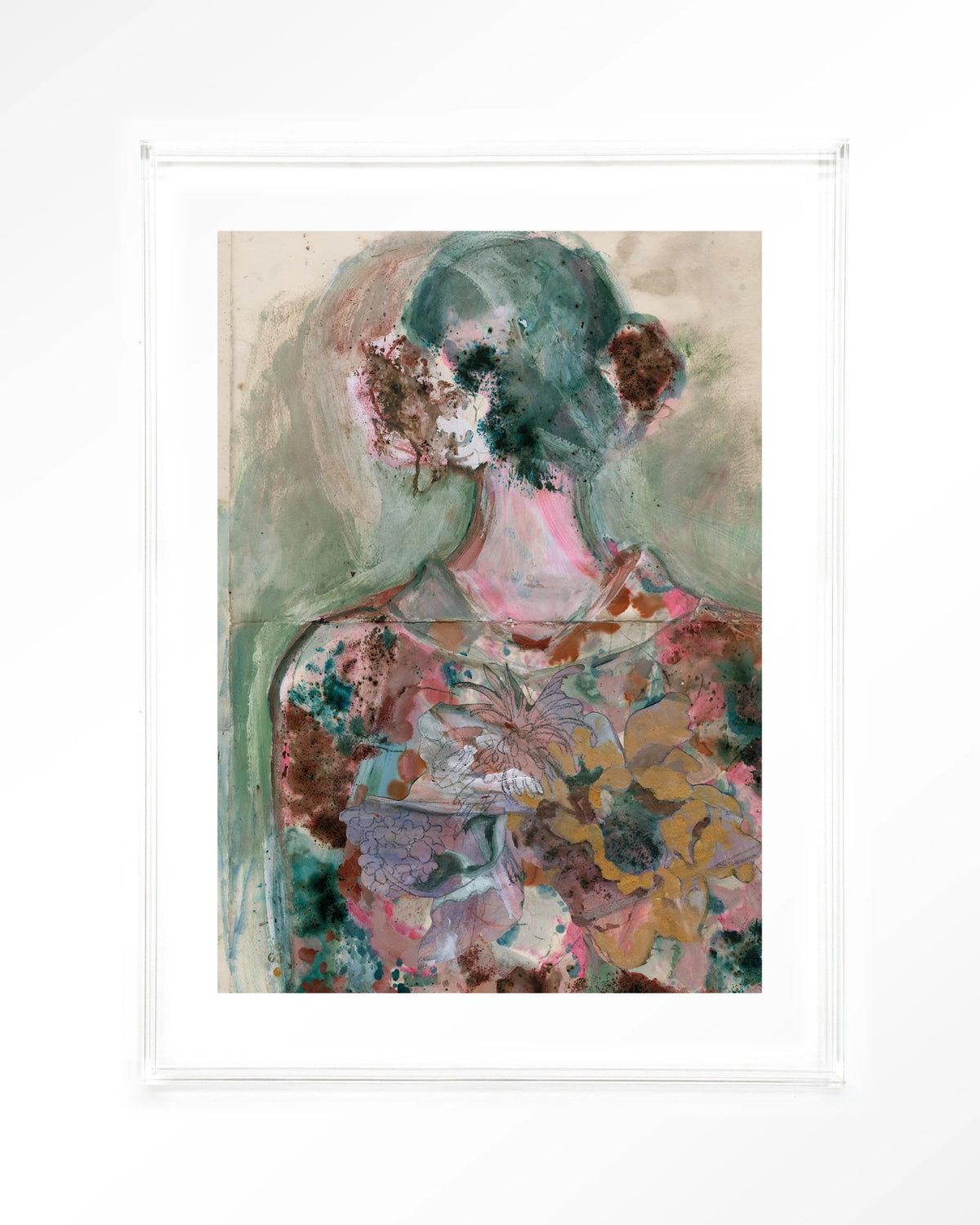 Eclectic – abstract vrouwelijk figuur met bloemen – Art print – Acryl doorzichtig