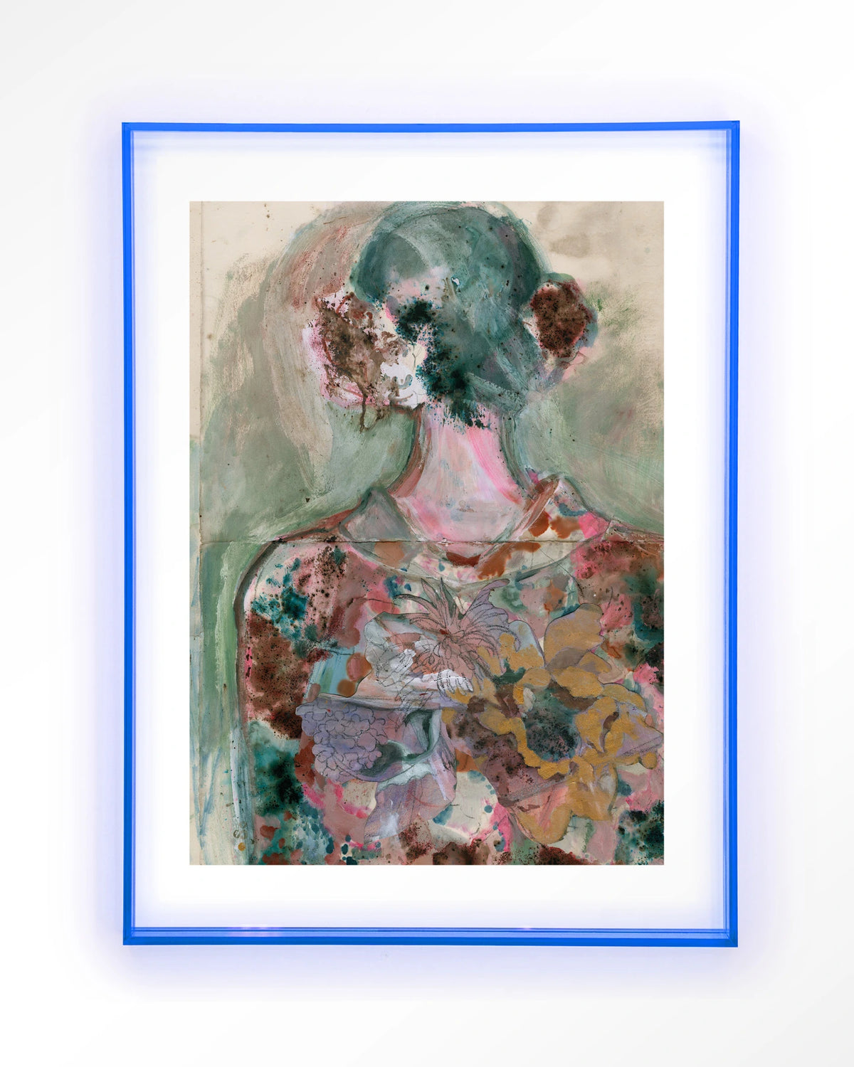 Eclectic – abstract vrouwelijk figuur met bloemen – Art print – Acryl lichtblauw