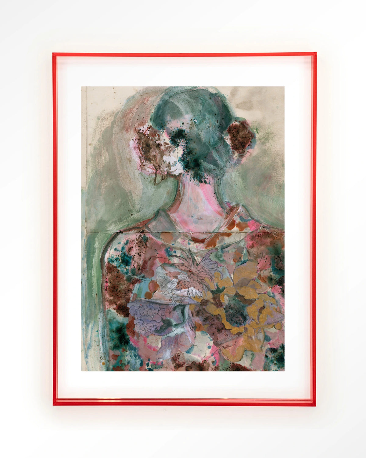 Eclectic – abstract vrouwelijk figuur met bloemen – Art print – Acryl roze