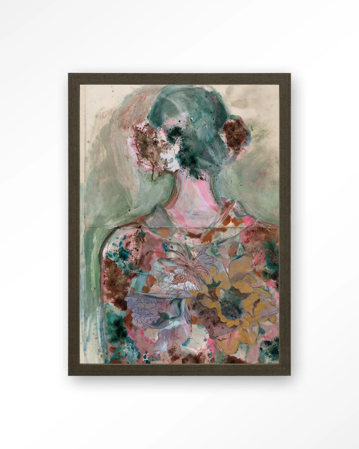 Eclectic – abstract vrouwelijk figuur met bloemen – Art print – Hout donkerbruin
