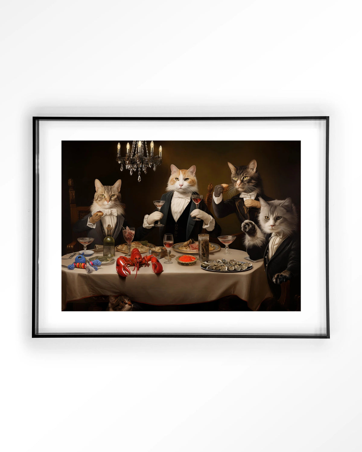 Cat Supper – katten aan diner – Art print – Acryl zwart