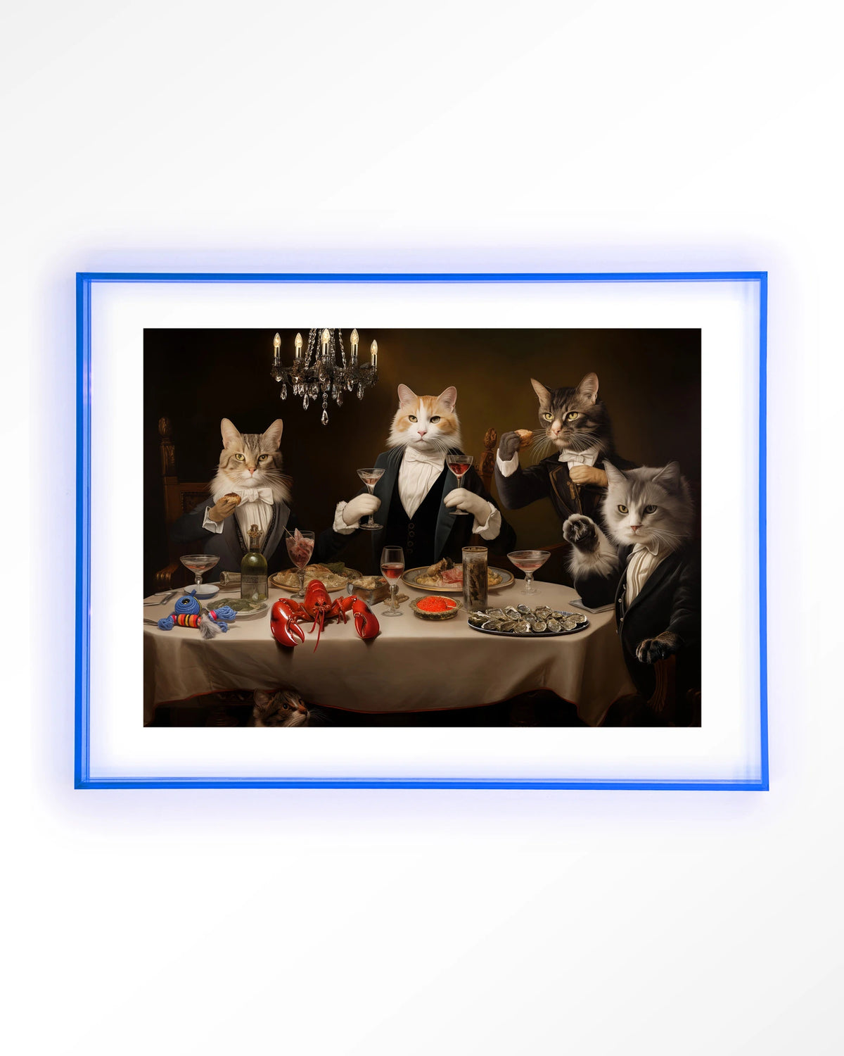 Cat Supper – katten aan diner – Art print – Acryl lichtblauw
