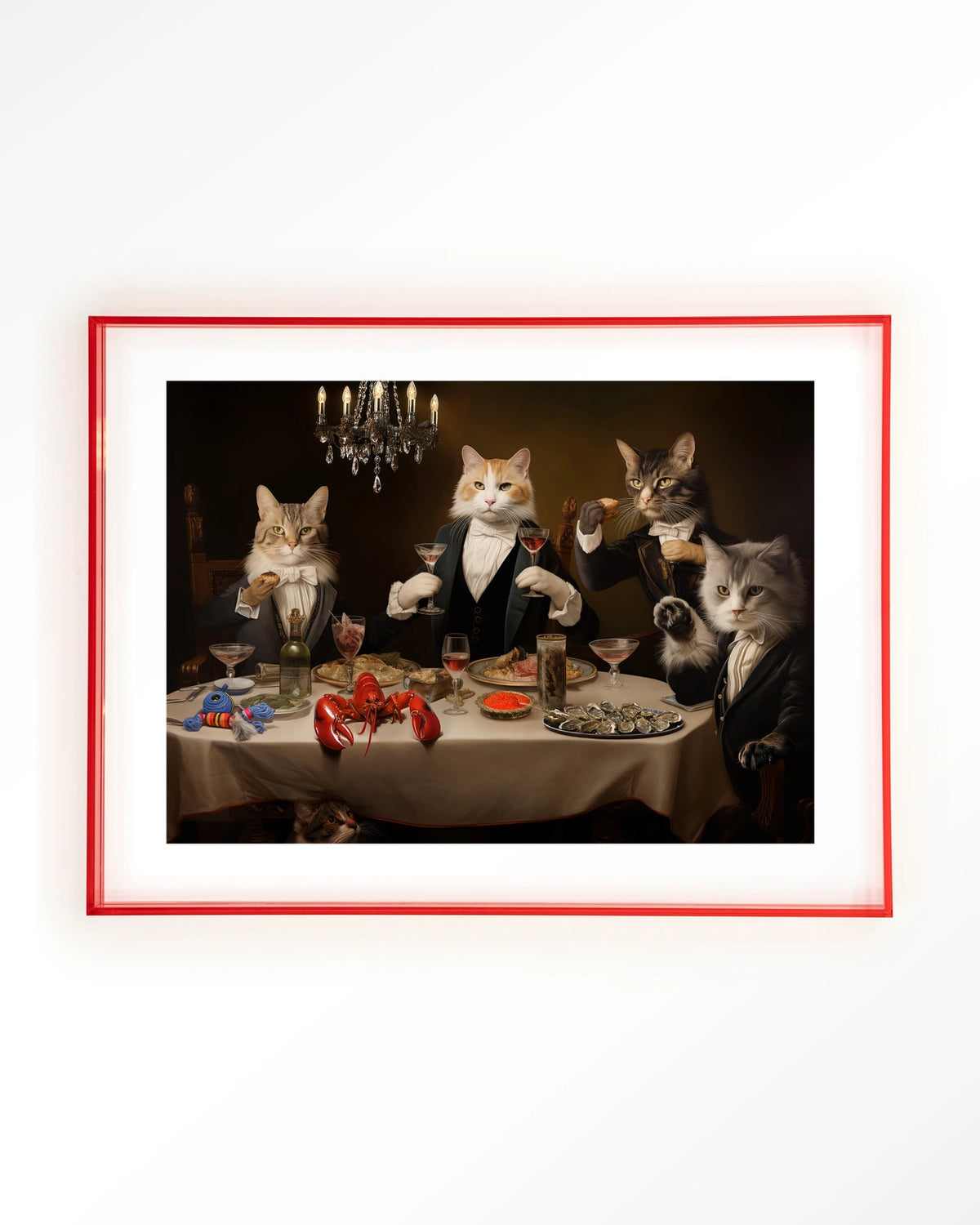 Cat Supper – katten aan diner – Art print – Acryl roze