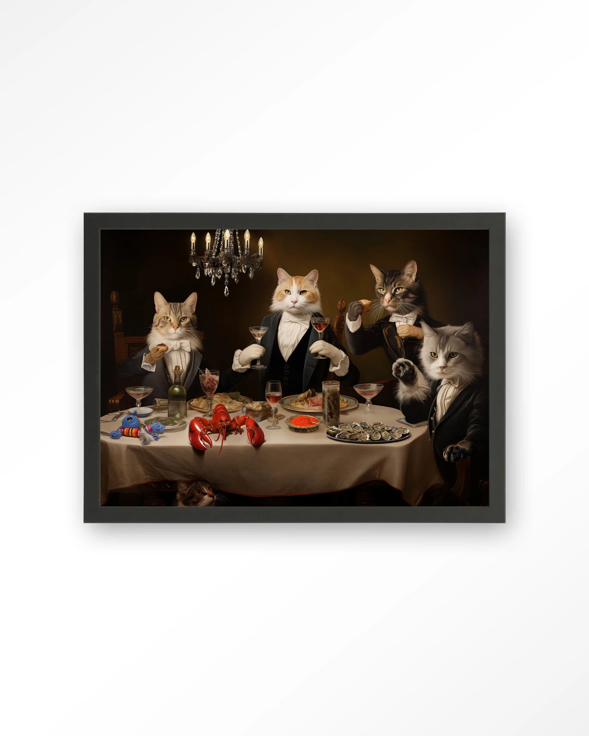 Cat Supper – katten aan diner – Art print – Hout zwart